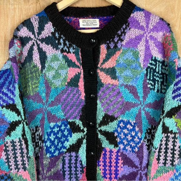 Vintage RARE Kaffe Fassett Geometric Star Alpaca Sweater XL - Picture 3 of 5